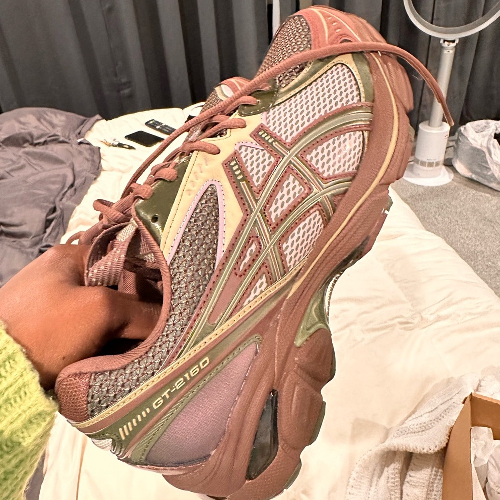 Maroon, green ASICS